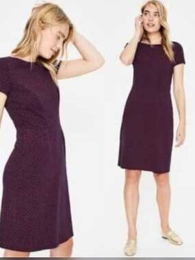 Boden Phoebe Classic Short-Sleeve Sheath Dress in Deep Plum & Navy NWOT